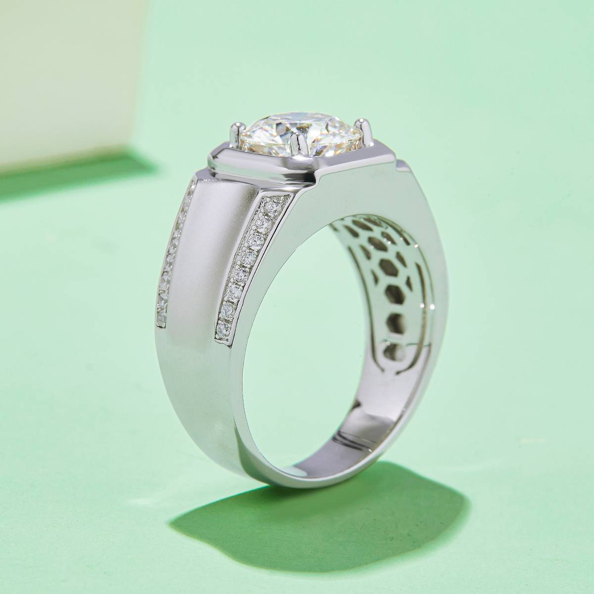 Libo S925 Silver Plated Platinum Moissanite Diamond Men's Ring 3 Carat D-Class
